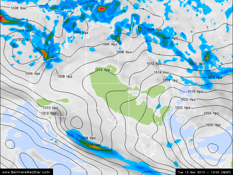 Australia Today Forecast Synoptic Chart, Cloud Cover and Precipitation